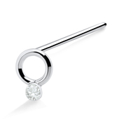 Stone Ring Shaped Silver Straight Nose Stud NSKA-43